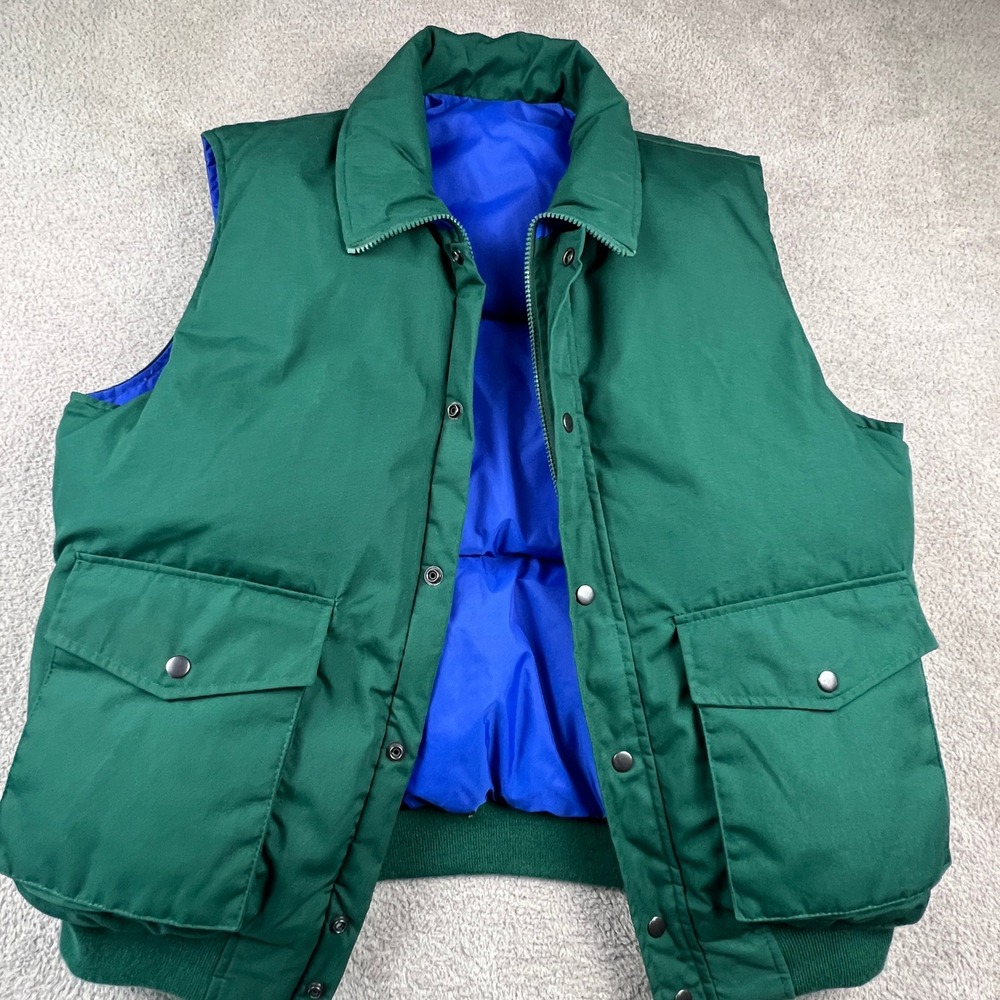 Outdoor Exchange Reversible‎ Puffer Vest Mens XL Green Blue Down Gorpcore Hiking